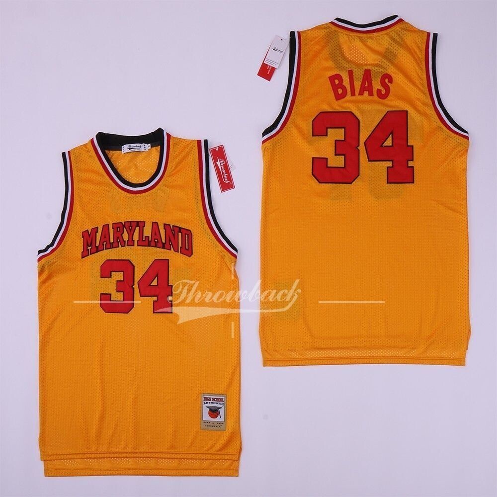 34 Maryland University Len Bias Yellow Jersey