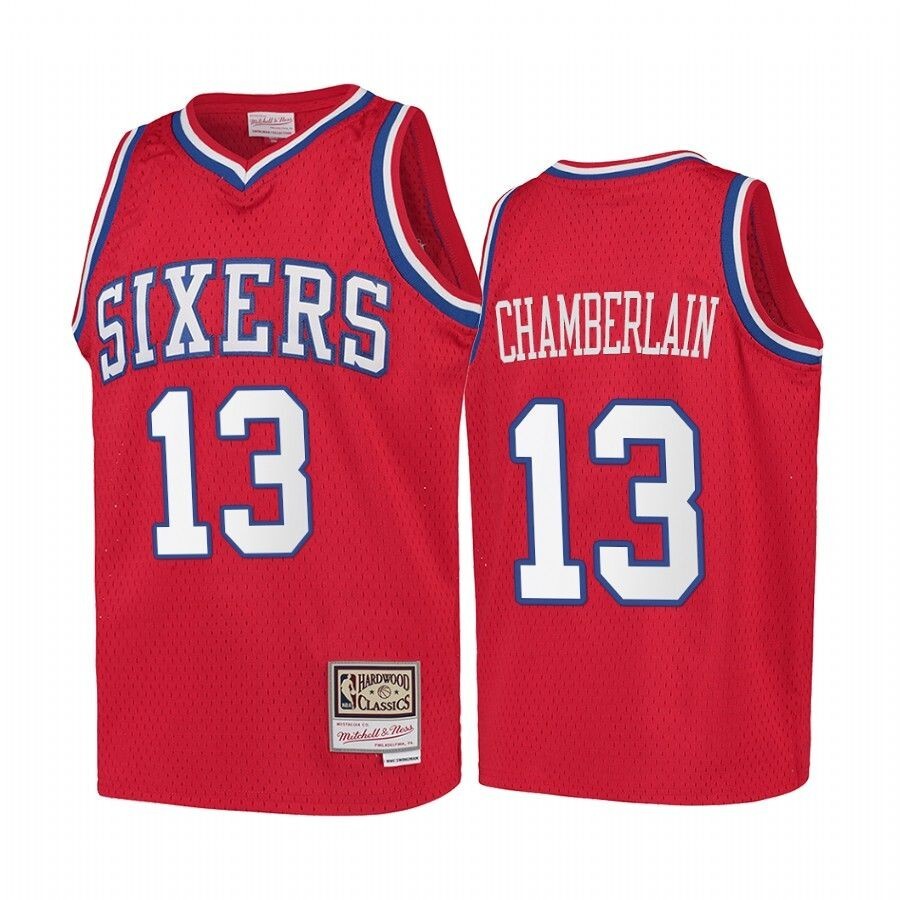 Wilt Chamberlain Philadelphia 76Ers Hardwood Classics Kids Jersey - Red