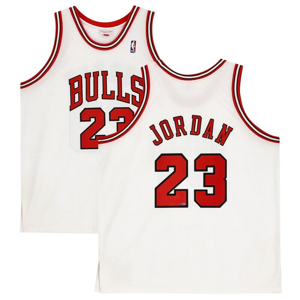 Michael Jordan Chicago Bulls Autographed White 1997-1998 Mitchell & Ness Jersey with "HOF 2009" Inscription -  73 of 123 - Upper D
